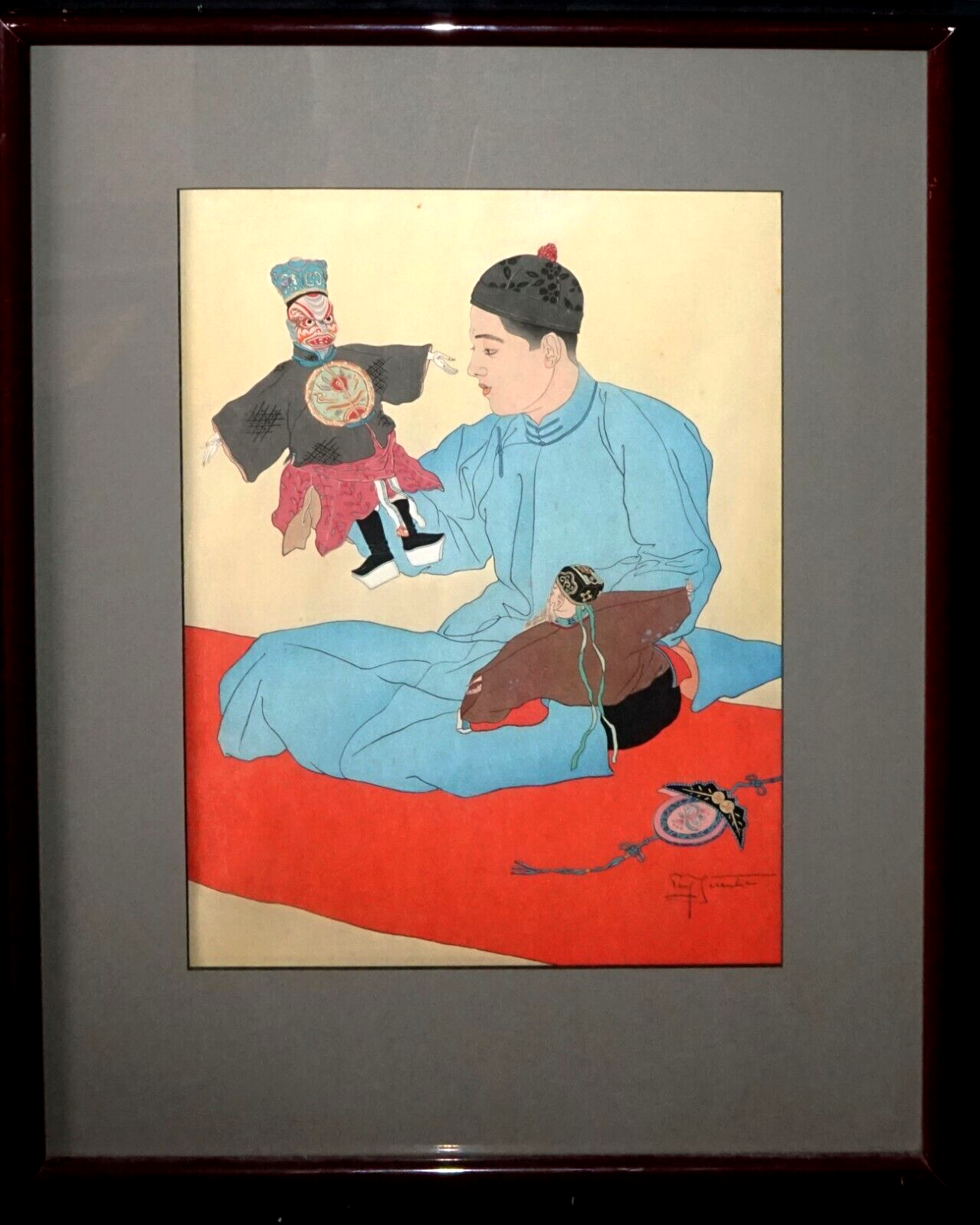 1935 French Color Woodblock Print Chinese Puppets Paul Jacoulet (1902-1960)(PeN)