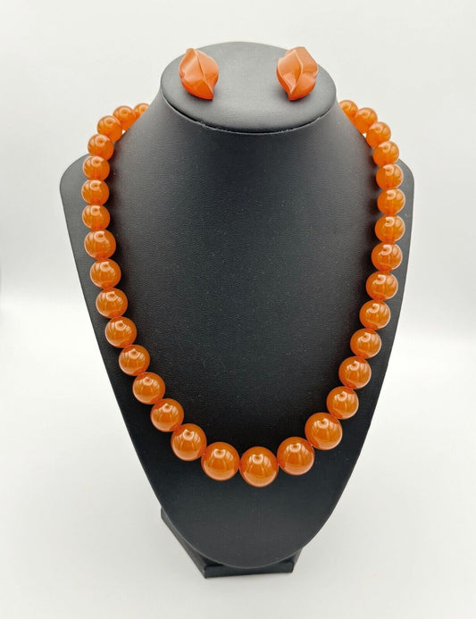 Vintage Butterscotch Amber Beaded Graduated Necklace 26" and Earrings Set (MiM)