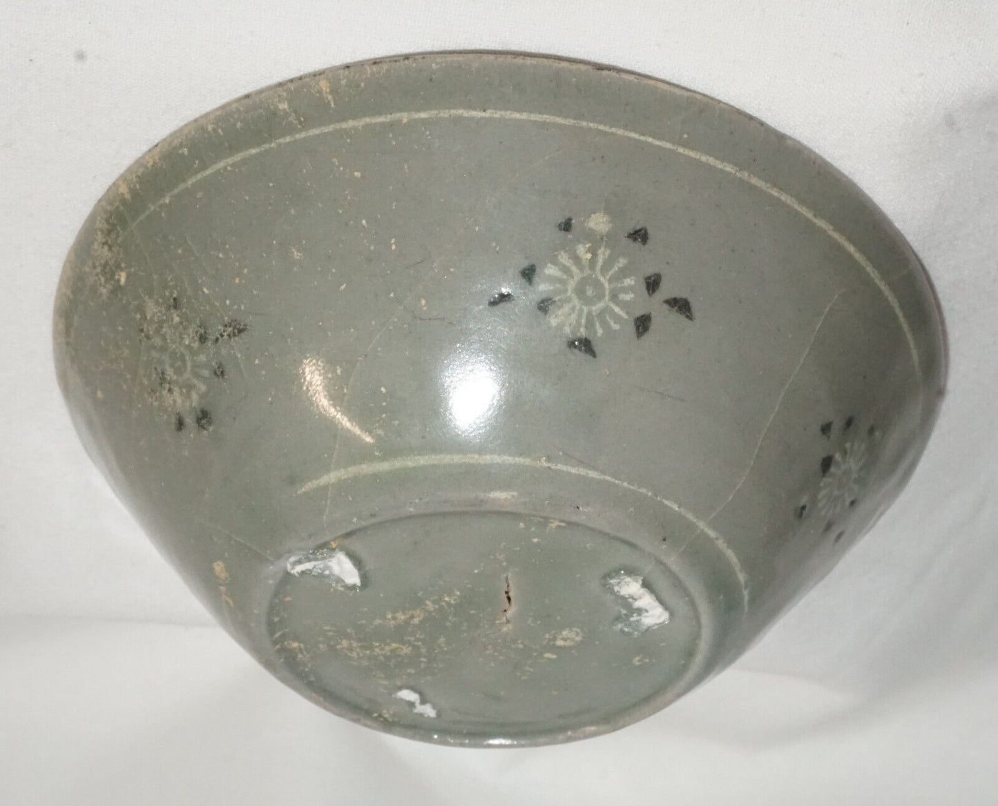 14C Korean Koryo Inlaid Pottery Bowl Celadon Glazed w. Floral Designs (JSt)2 IC