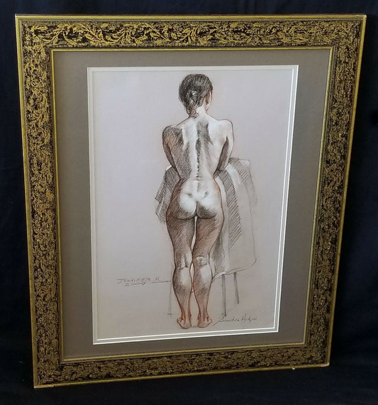 Hawaii Framed Mixed Media Painting Female Nude Back View by Snowden Hodges (Sho)