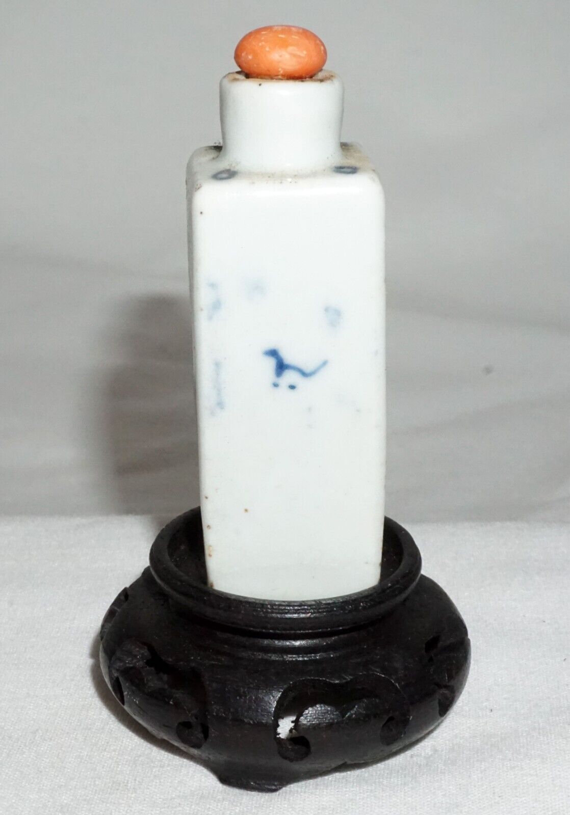 Antique Chinese B&W Porcelain Snuff Bottle w. Figure in Landscape Motif (LLA)