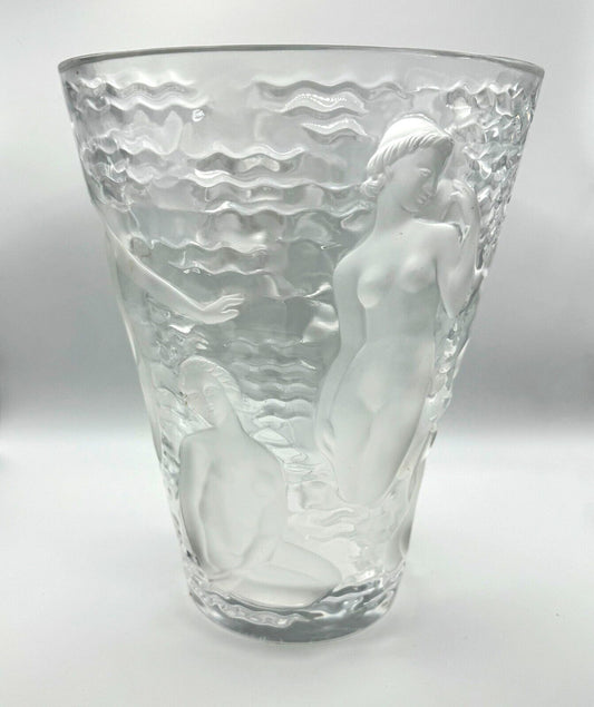 Vintage French Frosted Crystal Lalique Ondines Nudes Vase (AHB)