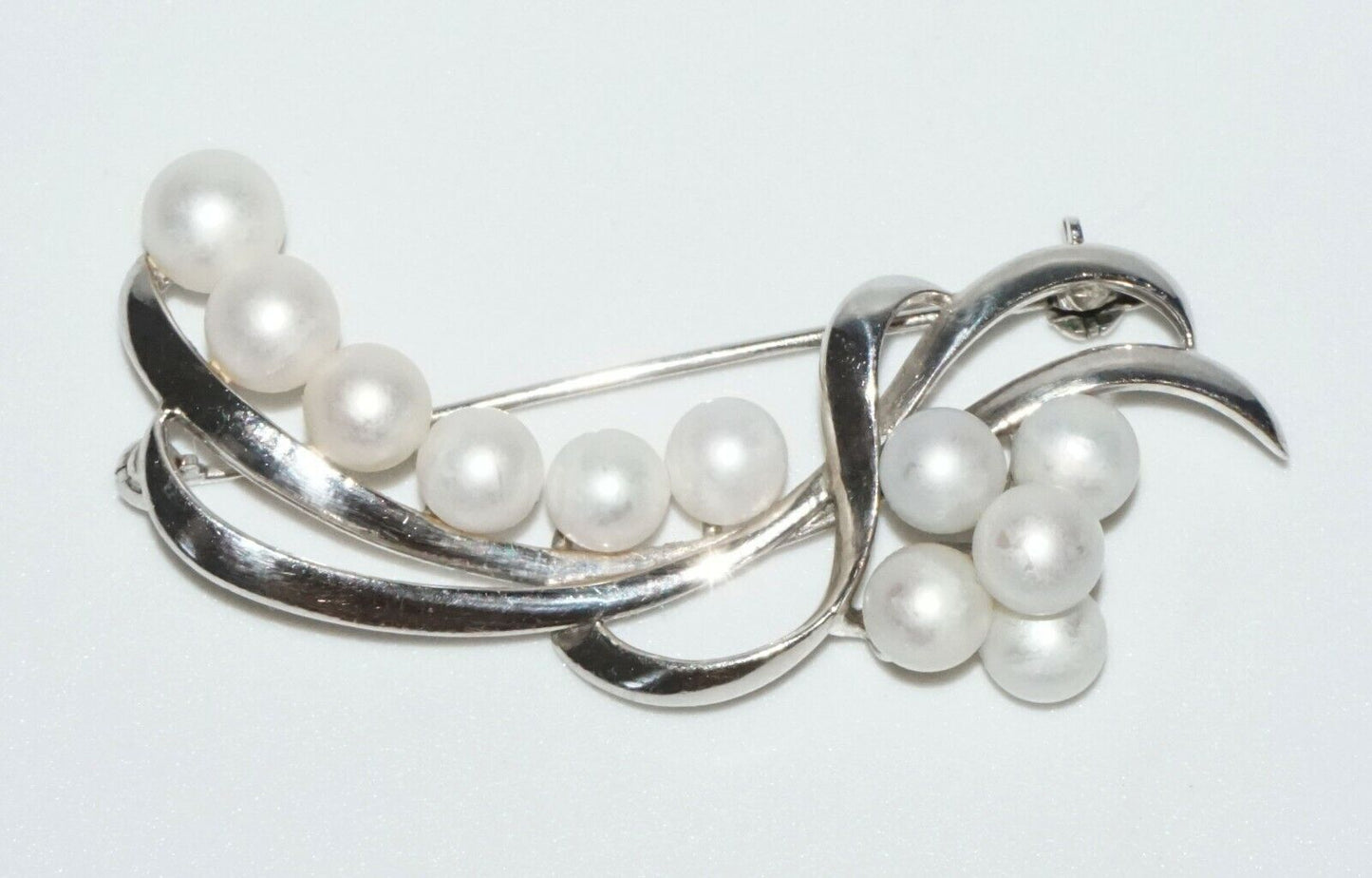 Vintage Japanese Silver & 10x Pearl Brooch by K. Mikimoto Tokyo (SaR)#280