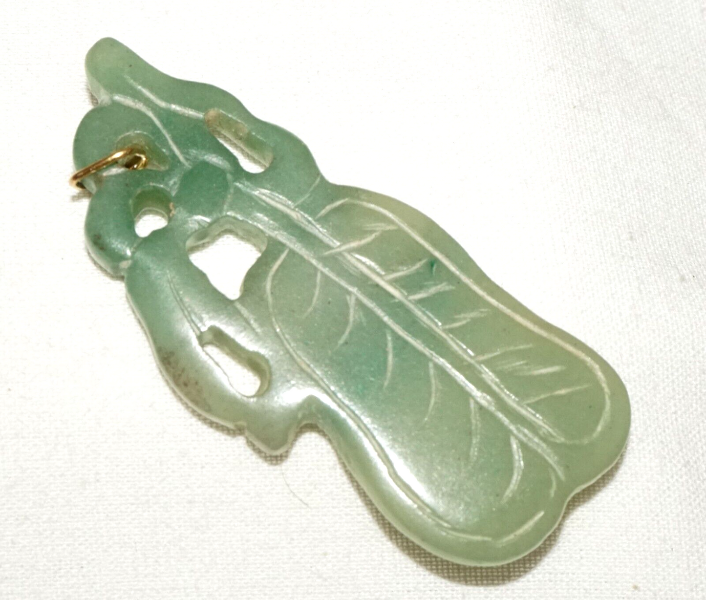 Vintage Chinese Green Jadeite Jade Peach & Leaf Motif Pendant (LeS)L24