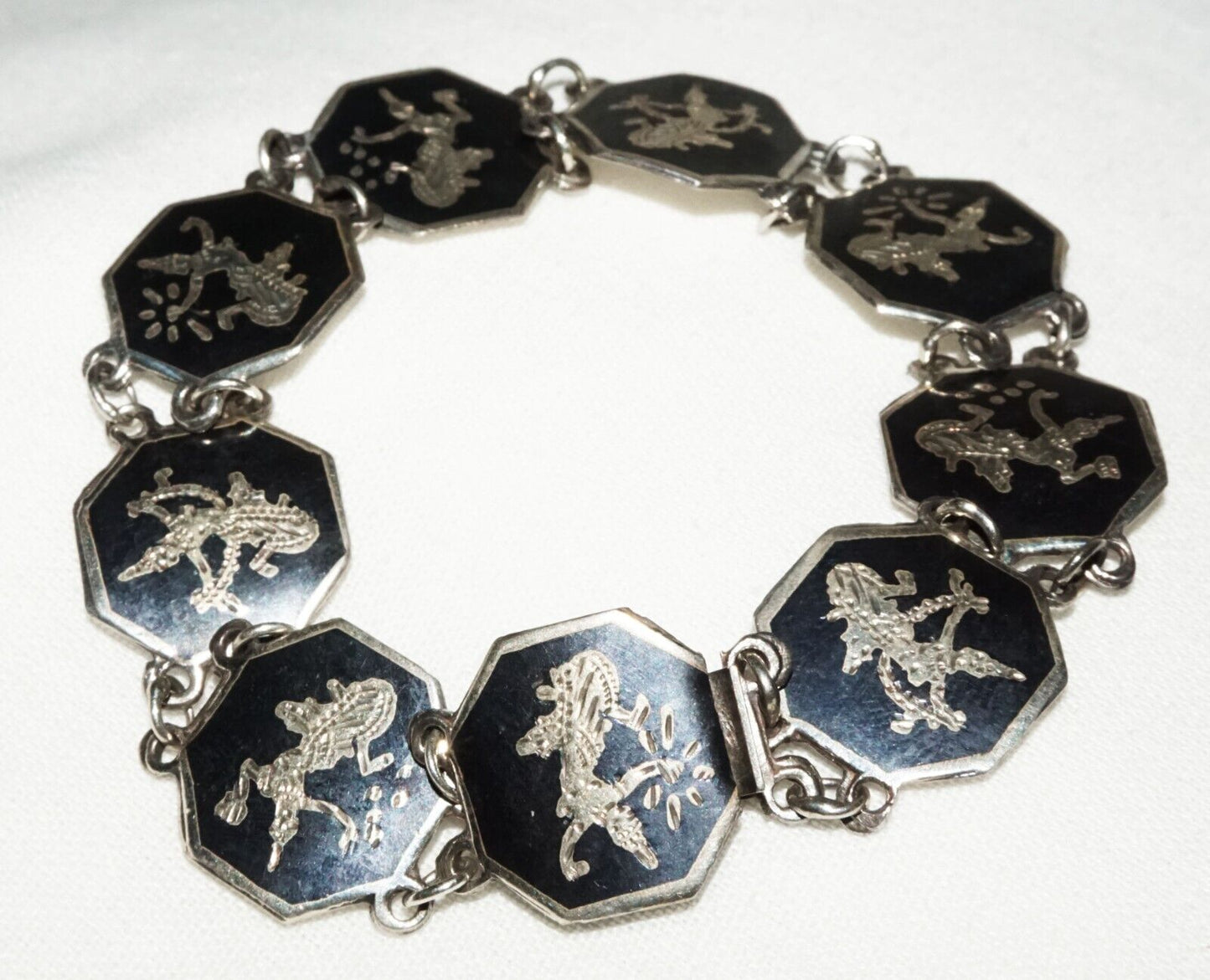 Vintage Thai Silver & Enamel Niello Ware Bracelet w. Dancer Motifs (WoJ)