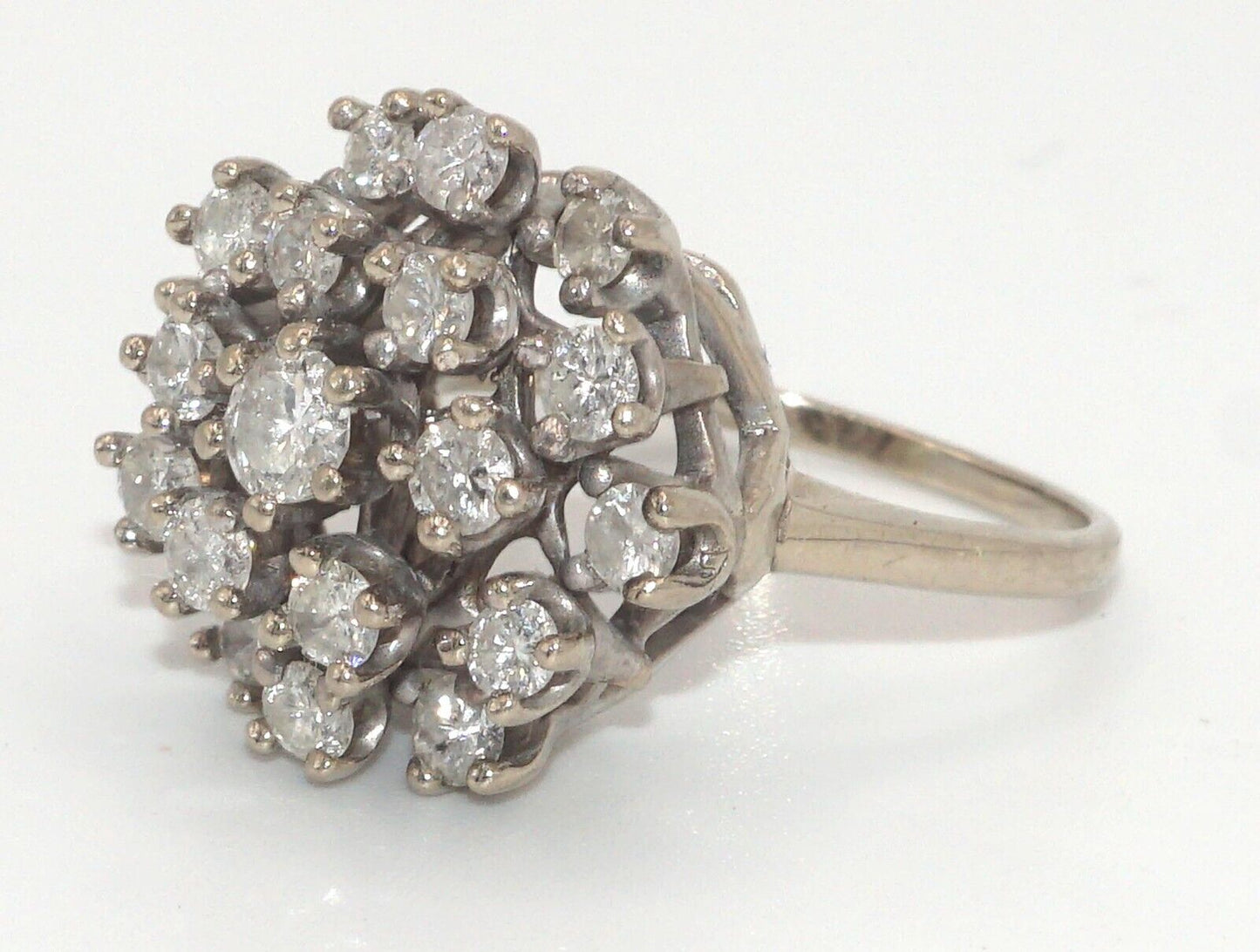 Vintage 14k White Gold Beehive Diamond Cluster Ring Sz. 9 1/2 (LeD)