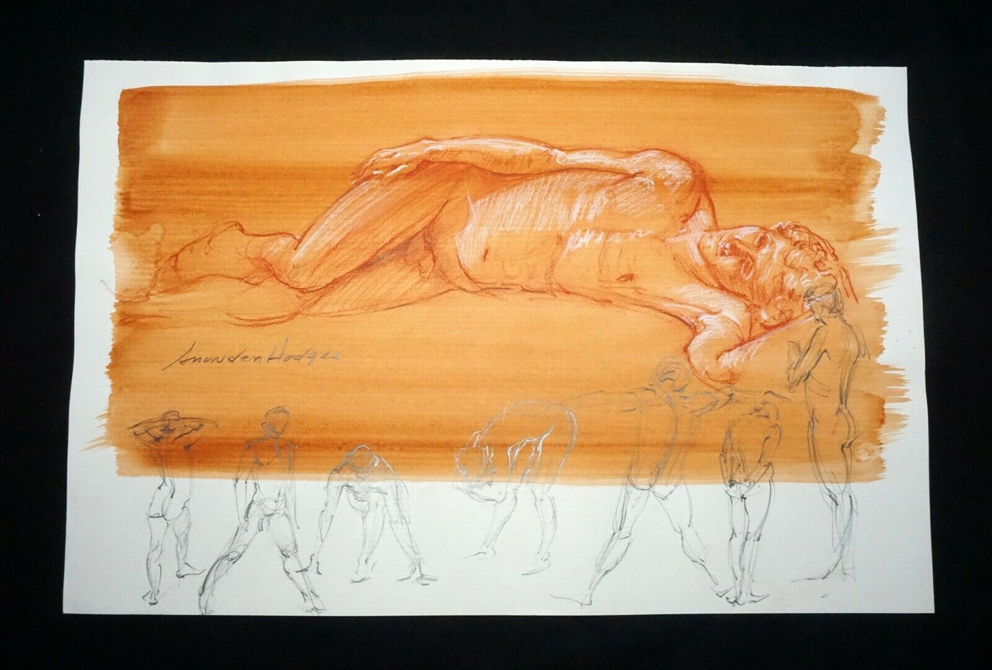 Hawaii Conte WC Wash Painting Reclining Male Nude by Snowden Hodges (Sho)#25