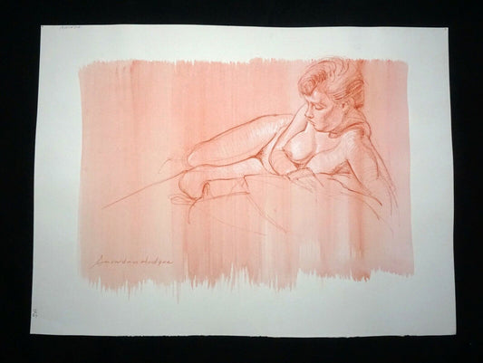 Hawaii Mixed Media Wash Painting Reclining Female Nude Snowden Hodges (Sho)#132