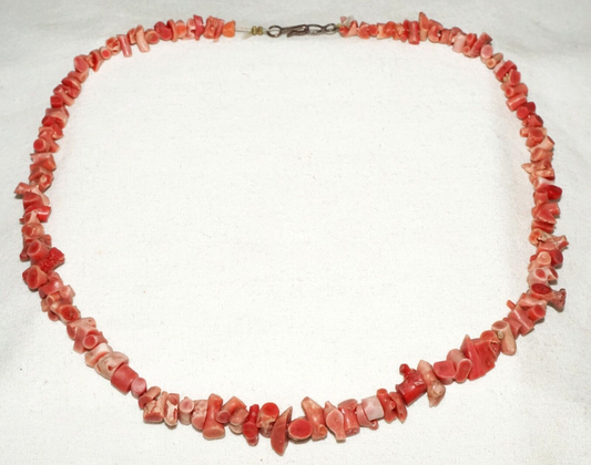 Vintage Red Coral Branch Bead Choker Necklace w. Unmarked Silver Clasp (BeM) #7