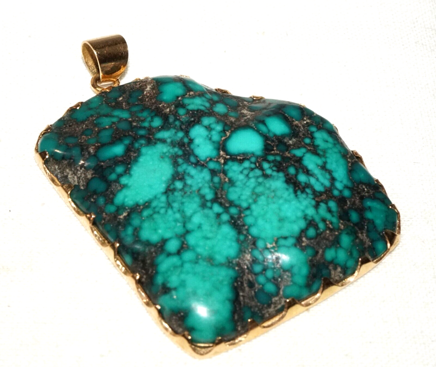 Vintage 14k Yellow Gold set Attractive Natural Turquoise Matrix Pendant (GoB) #2