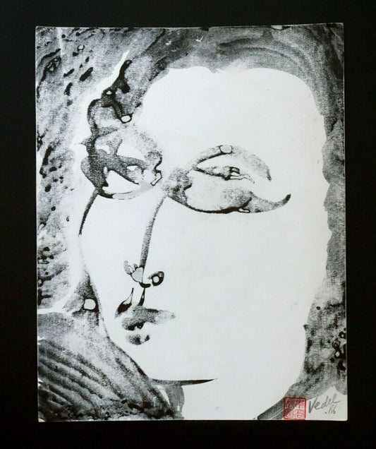 France Hawaii Outsider Art Ink Wash Painting Portrait by Claude Vedel (EtJ)#32