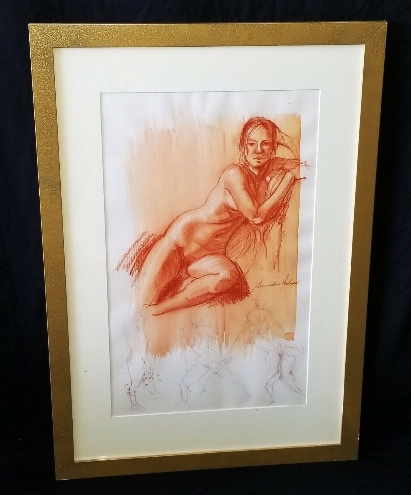 Hawaii Mixed Media Framed Painting Seated Female Nude by Snowden Hodges (Sho)