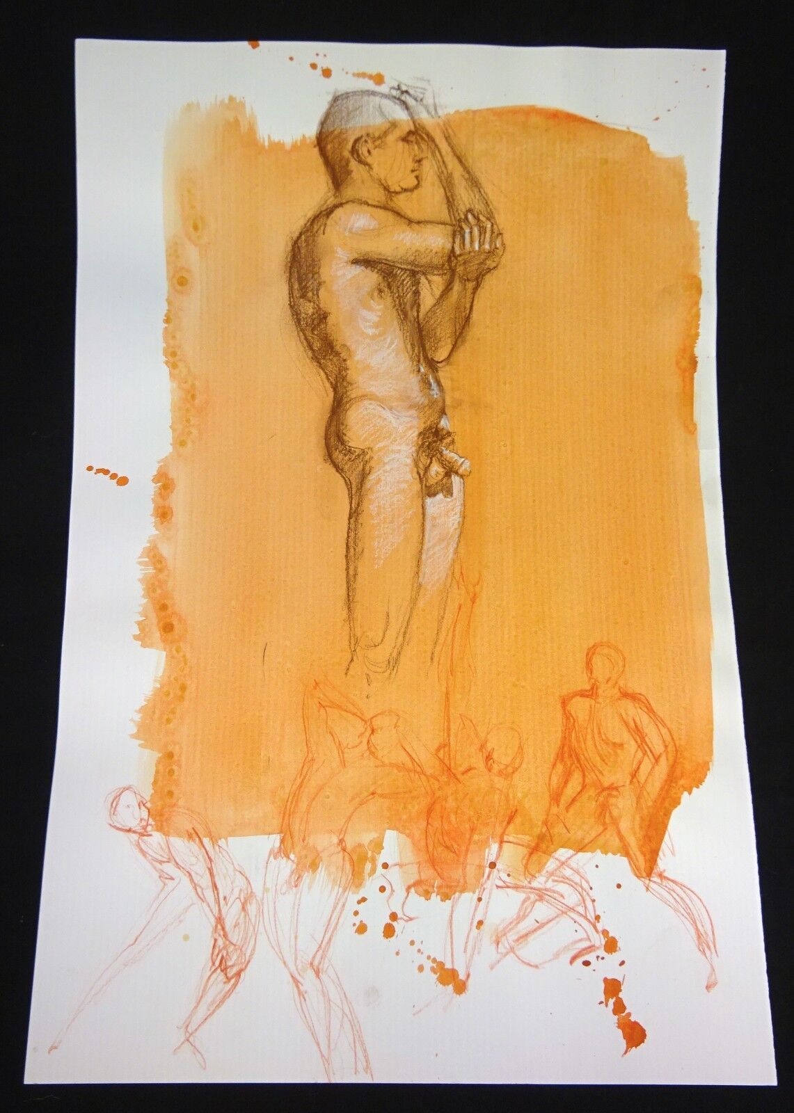 Hawaii Conte Color Wash Drawing Painting Male Nude by Snowden Hodges (Sho)#30