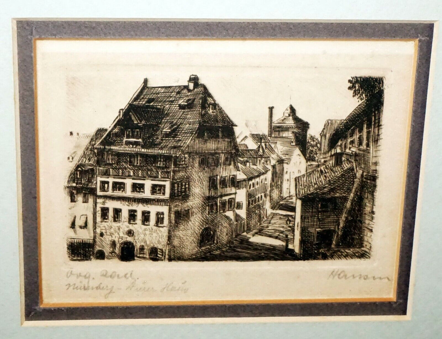 Vintage German Etching Print Albrecht Dürer Haus in Nürnberg by Hansen (***)