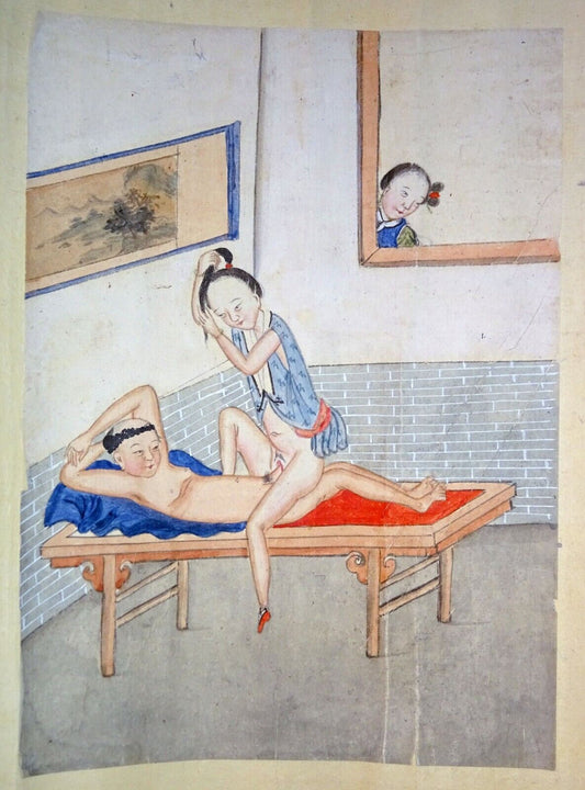 19C Chinese Erotic Pillow Color Paintings for Newly Married Couple (SoM)#5