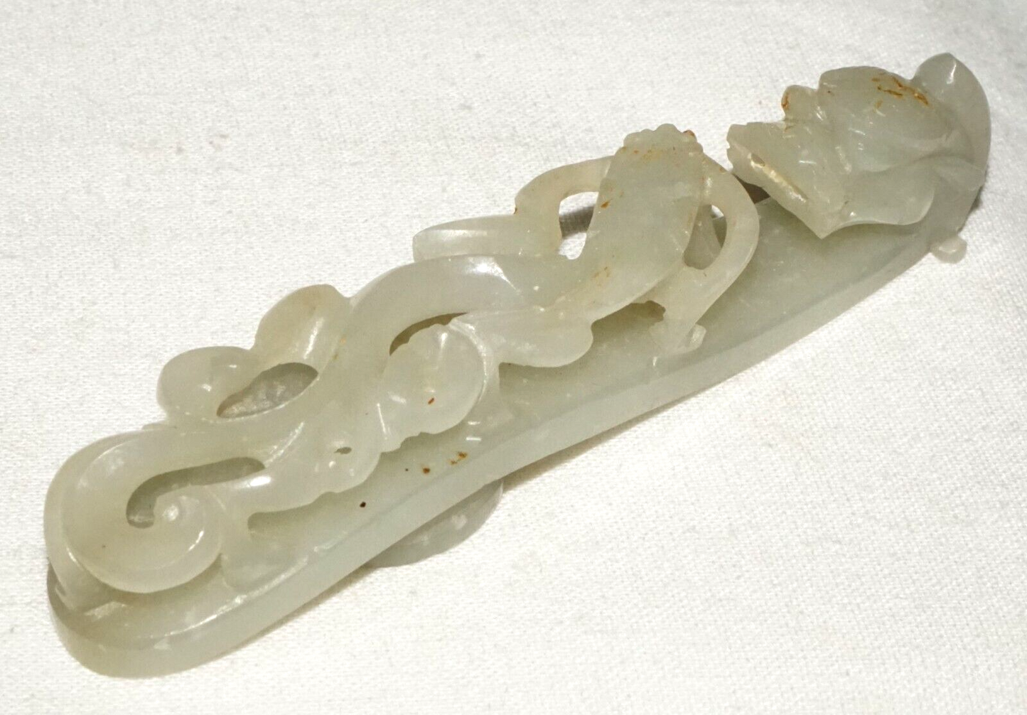 Antique Chinese Grey Green Nephrite Jade Dragon Belt Hook (UVi)#1