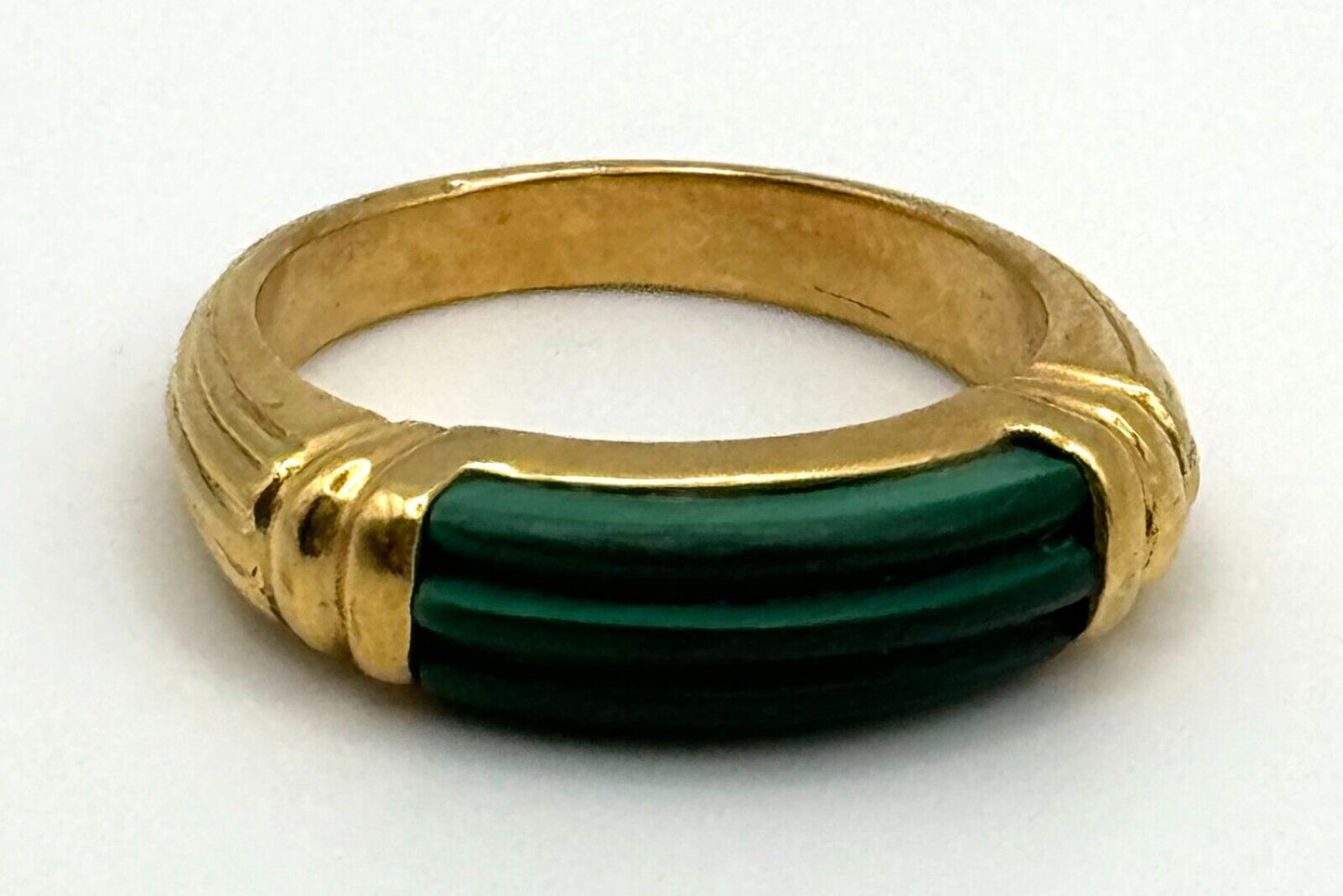 Vintage 18k Yellow Gold Malachite Inlay Ring Sz. 7 3/4 (NeW)