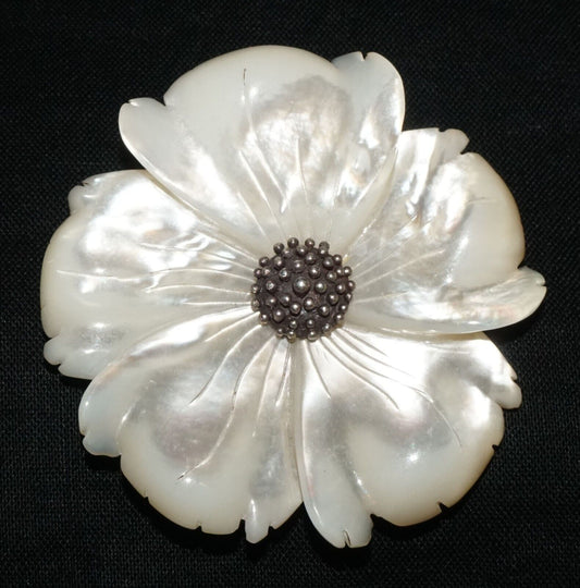 Vintage Sterling Silver Mother of Pearl Flower Motif Brooch Stephen Dweck (PaS)