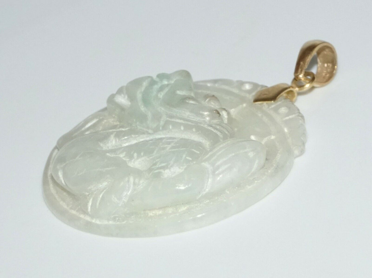 Chinese White & Green Pierced Jadeite Jade Dragon Motif Plaque Pendant (SaR)#289