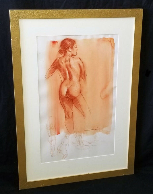 Hawaii Mixed Media Framed Painting Female Nude Back by Snowden Hodges (Sho)