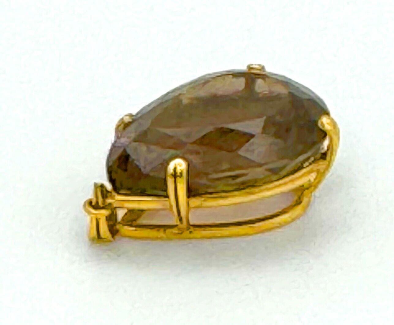 Vintage 14k Yellow Gold Pear-Cut Faceted Smoky Quartz Prong Set Pendant (McC)