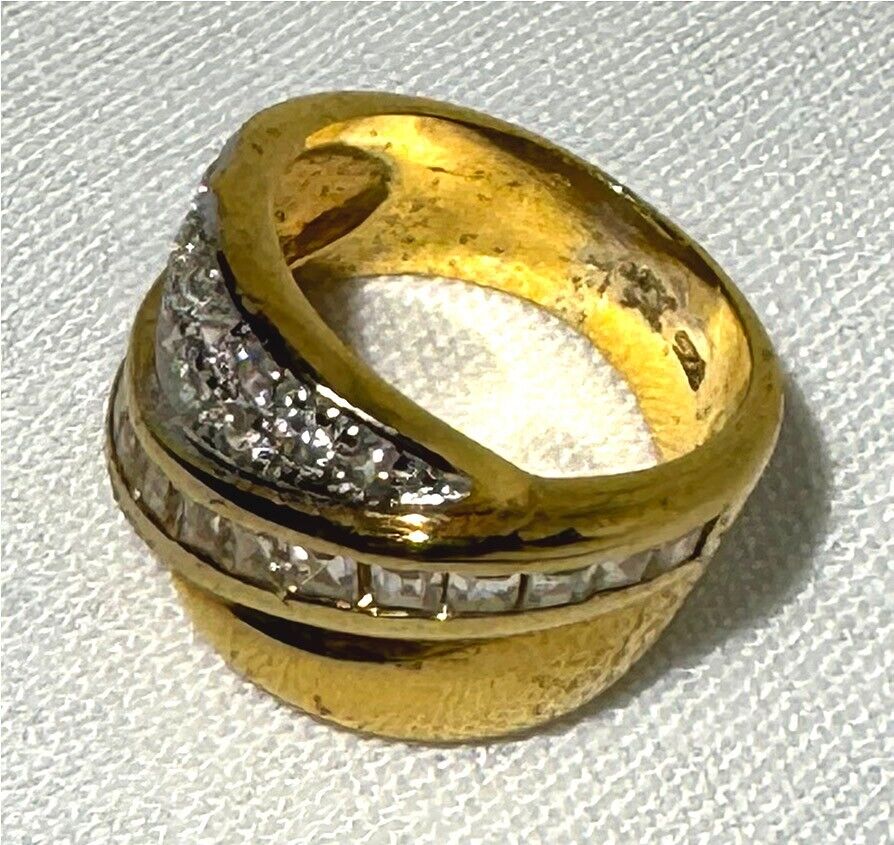 Y Gold Plated Sterling Ring w Synthetic Diamond Accents Size 5.75 (KiL)7