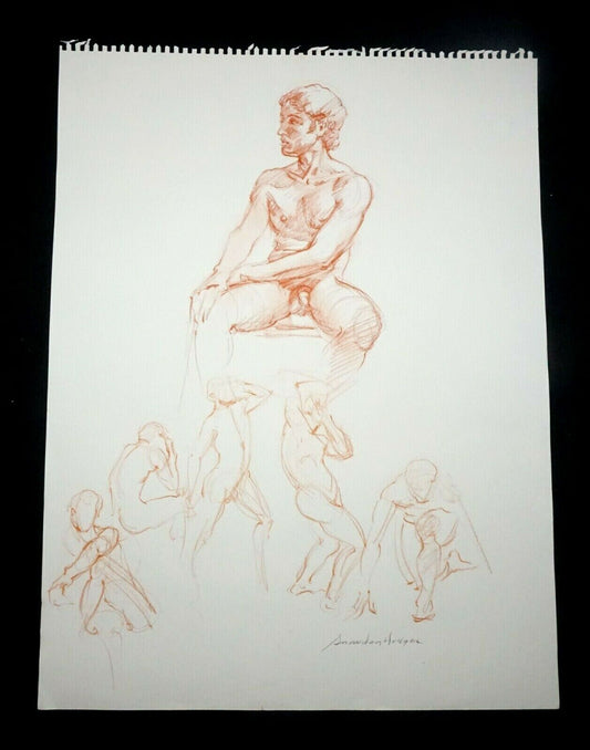 Hawaii Conte Crayon Drawing Seated Young Male Nude Snowden Hodges (Sho)#37