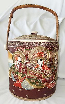 1930s Japanese Satsuma Ware Pottery Jar w. Raised Design Buddhist Deity (***)