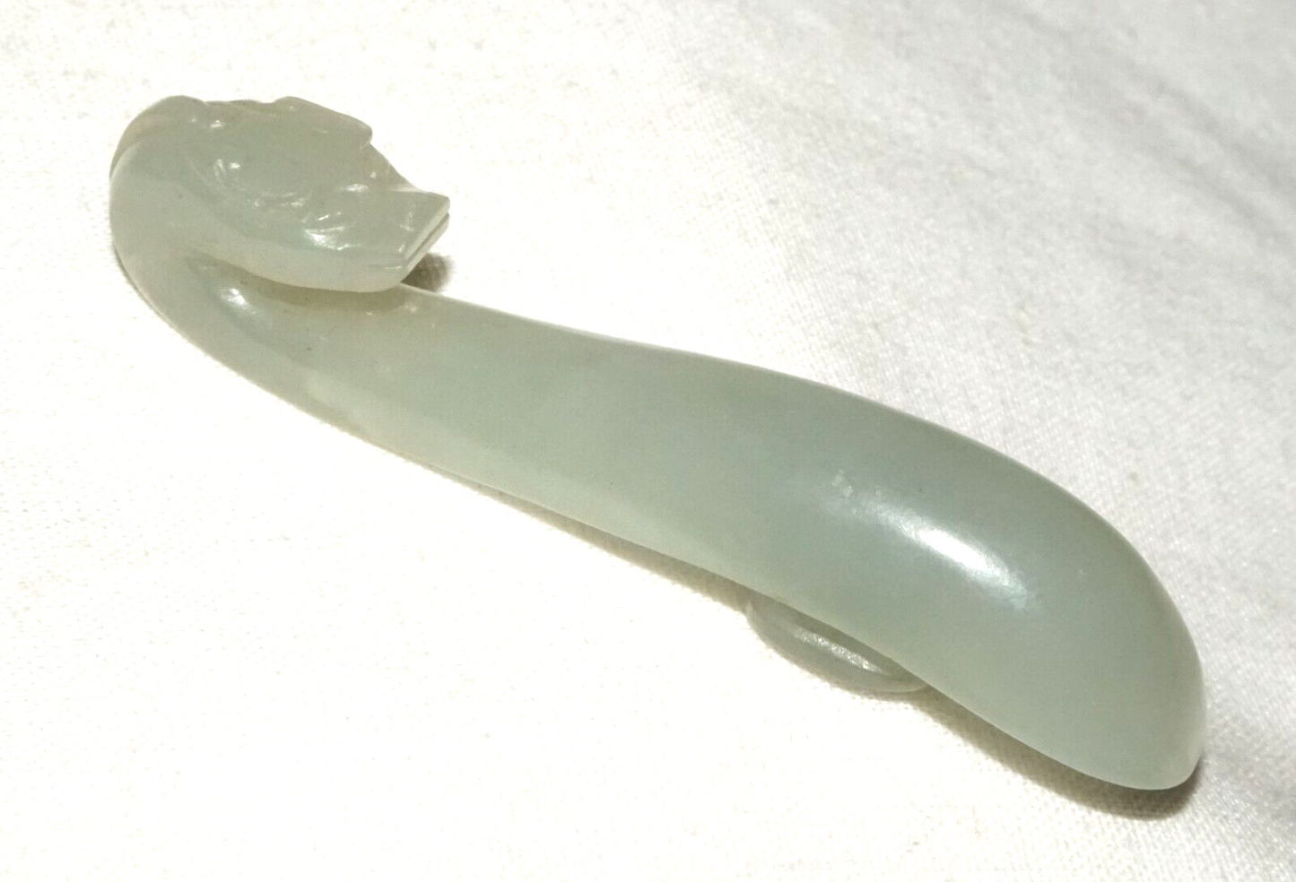 Antique Chinese Grey Green Nephrite Jade Dragon Belt Hook (UVi)#6