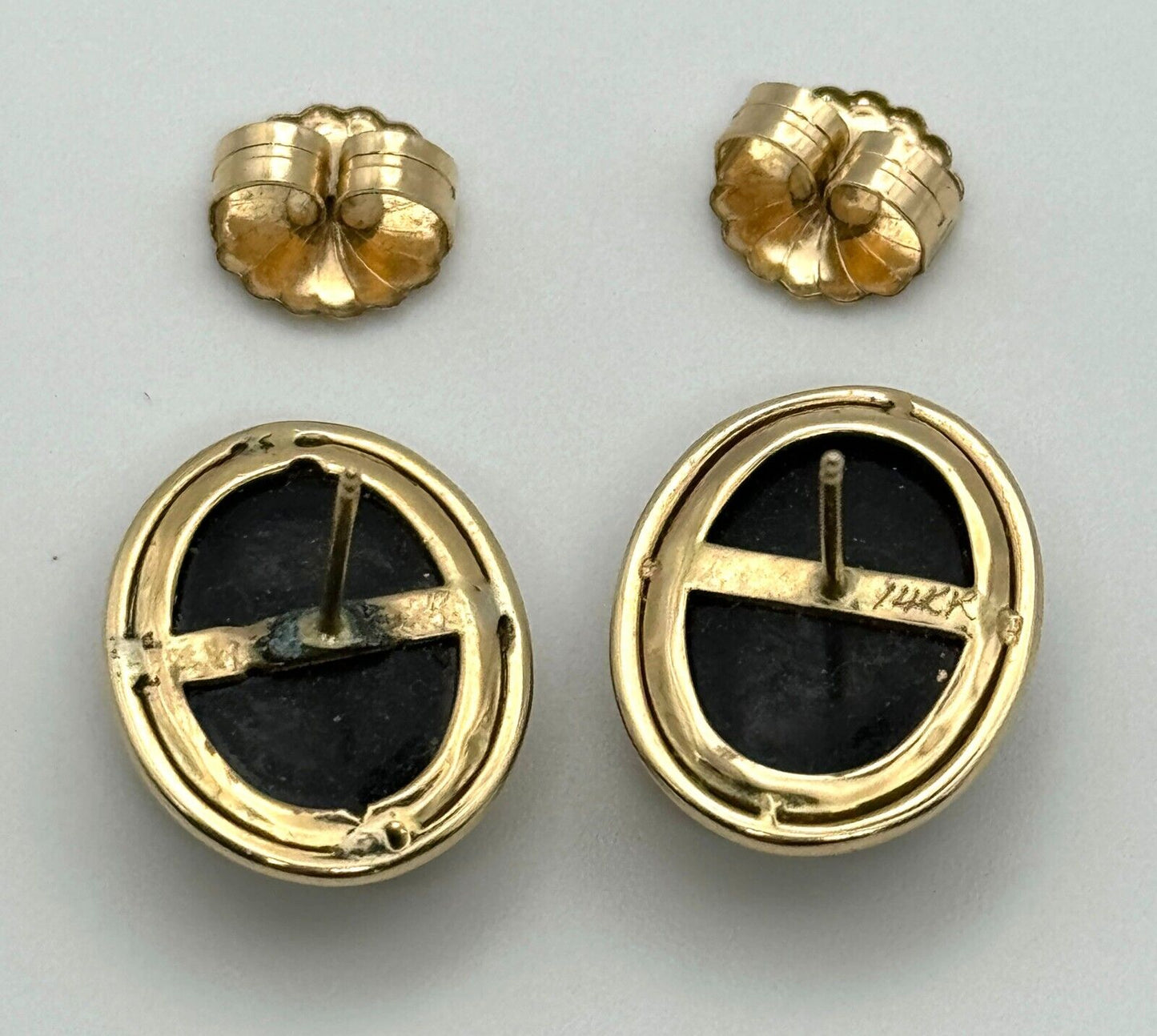 Vintage 14k Yellow Gold Onyx Oval Button Earrings (KnK)