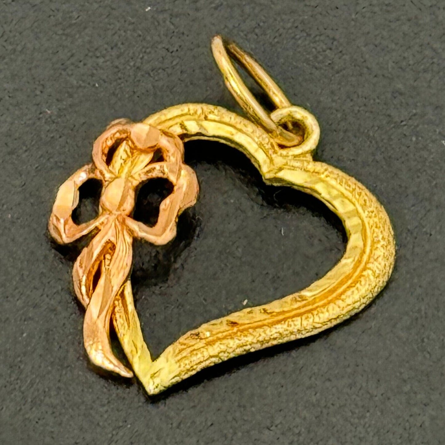 14k Multi-Toned Gold Heart Love Ribbon Pendant (MeC)