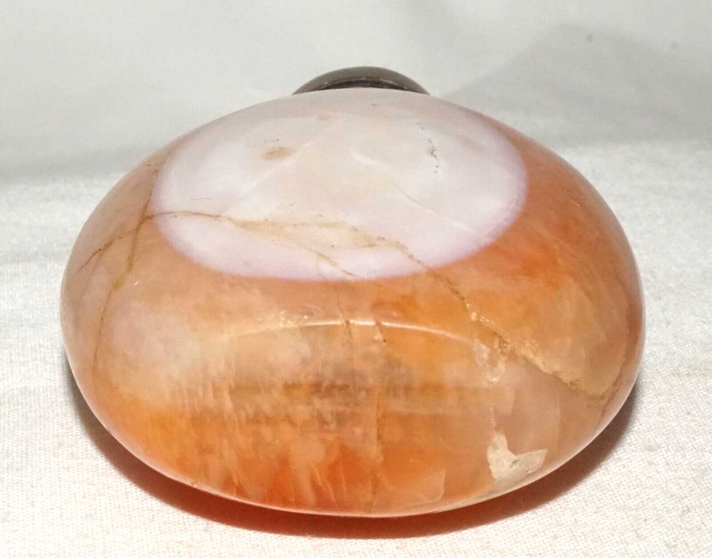 Vintage Chinese Orange & White Agate Snuff Bottle w. Stone Stopper (FeH)