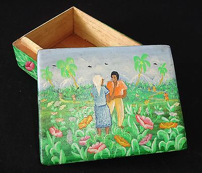 1980s Haitian Wooden Covered Boxes w. Painted Landscape Motif J.H. Wesner (Stea)