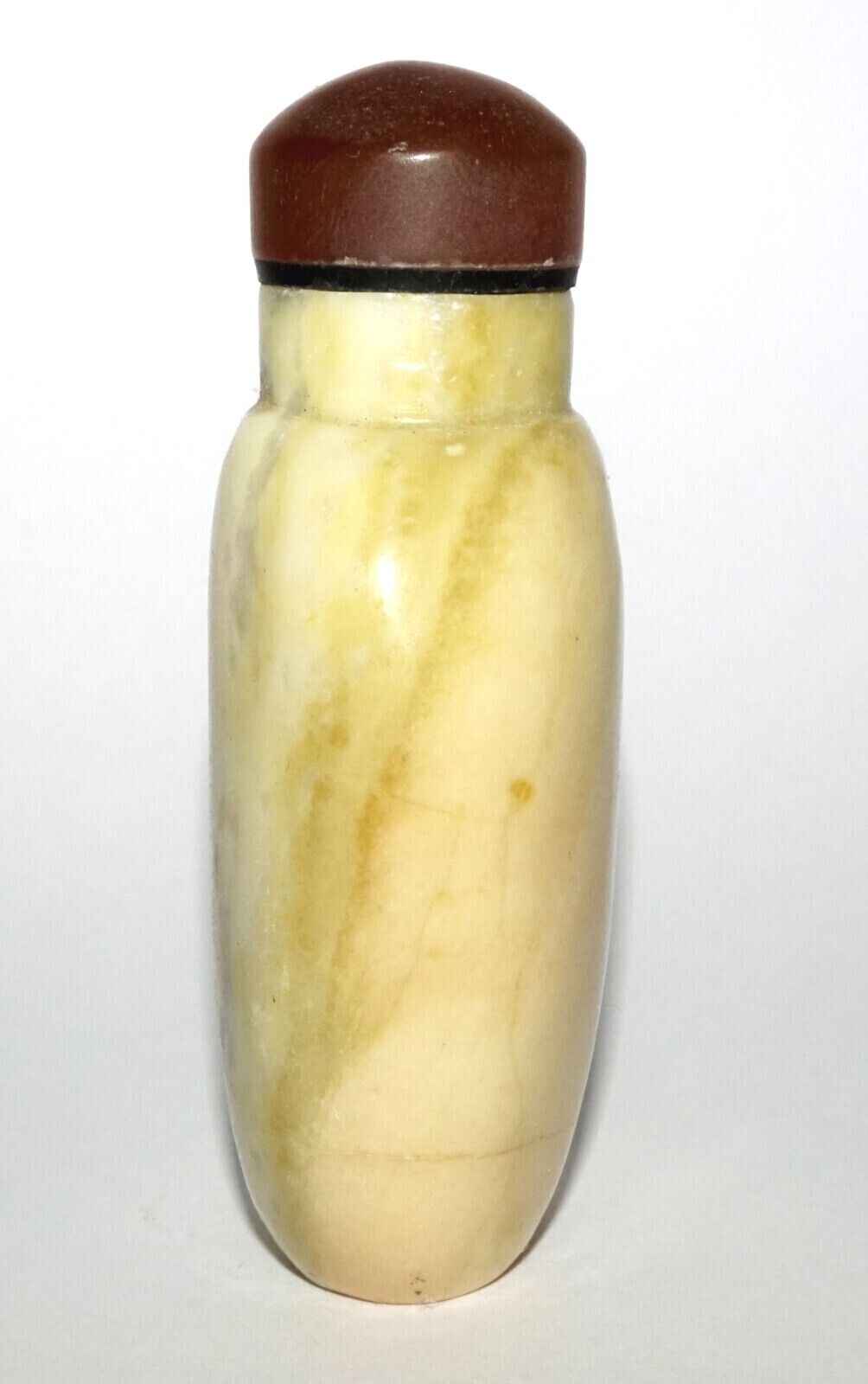 Vintage Chinese Yellow Hard Stone Carved Snuff Bottle w. Agate Stopper (LeS) G12