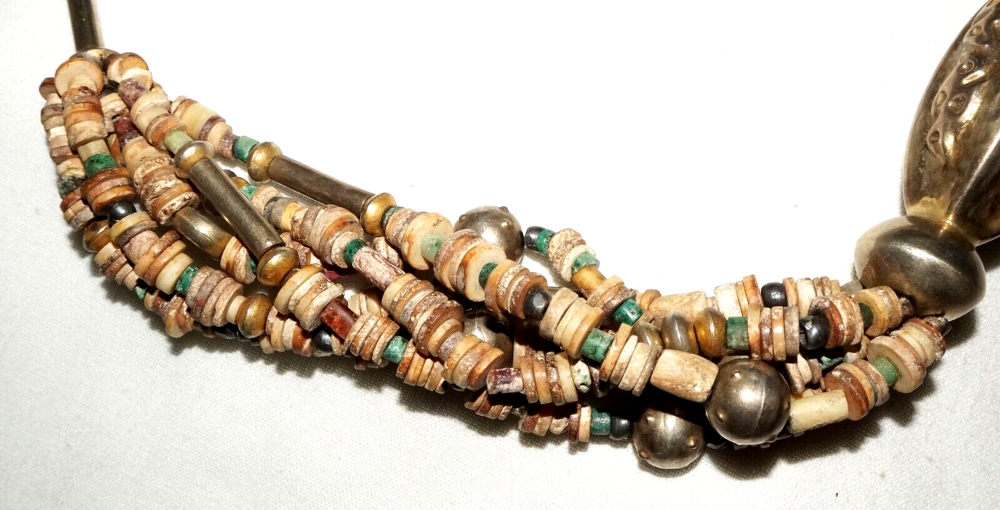 12C Peru Chimu Excavated Shell & Stone Bead Necklace w. Silver Clasp (DaJ)