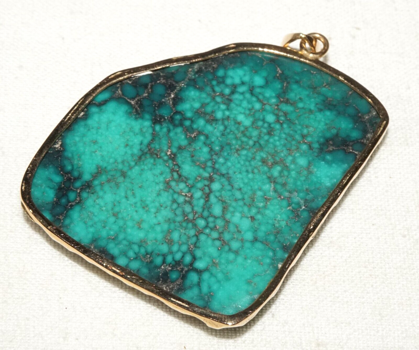 Vintage 14k Yellow Gold set Attractive Natural Turquoise Matrix Pendant (GoB) #2