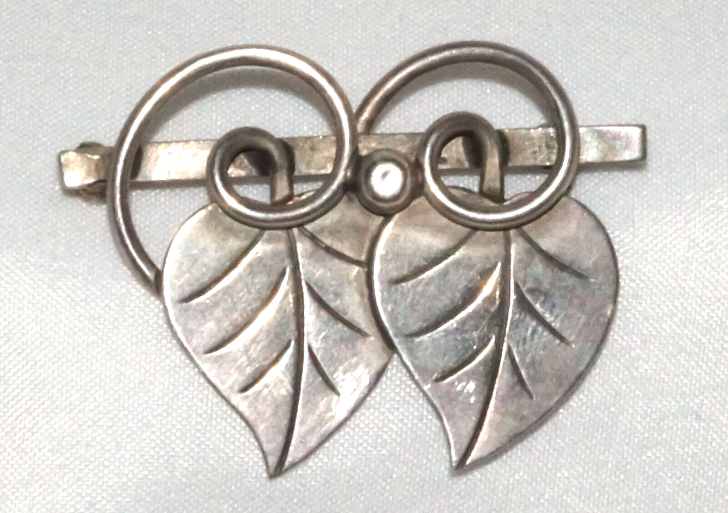 Vtg. Georg Jensen USA La Paglia Sterling Silver Double Leaf Brooch Pin (QuC) 24