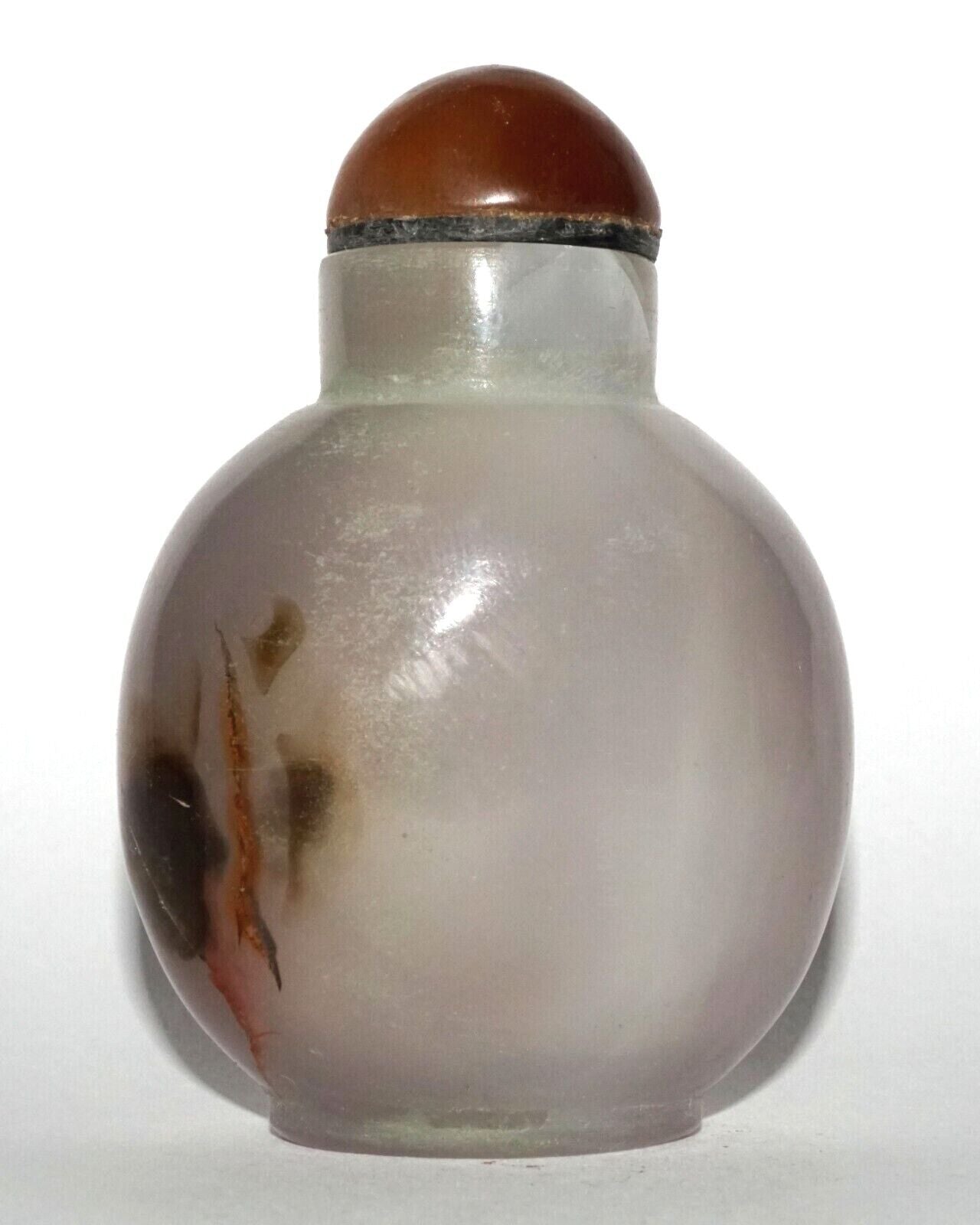 Vintage Chinese Semi Translucent Agate Carved Snuff Bottle w. Red Stop (LeS) G12