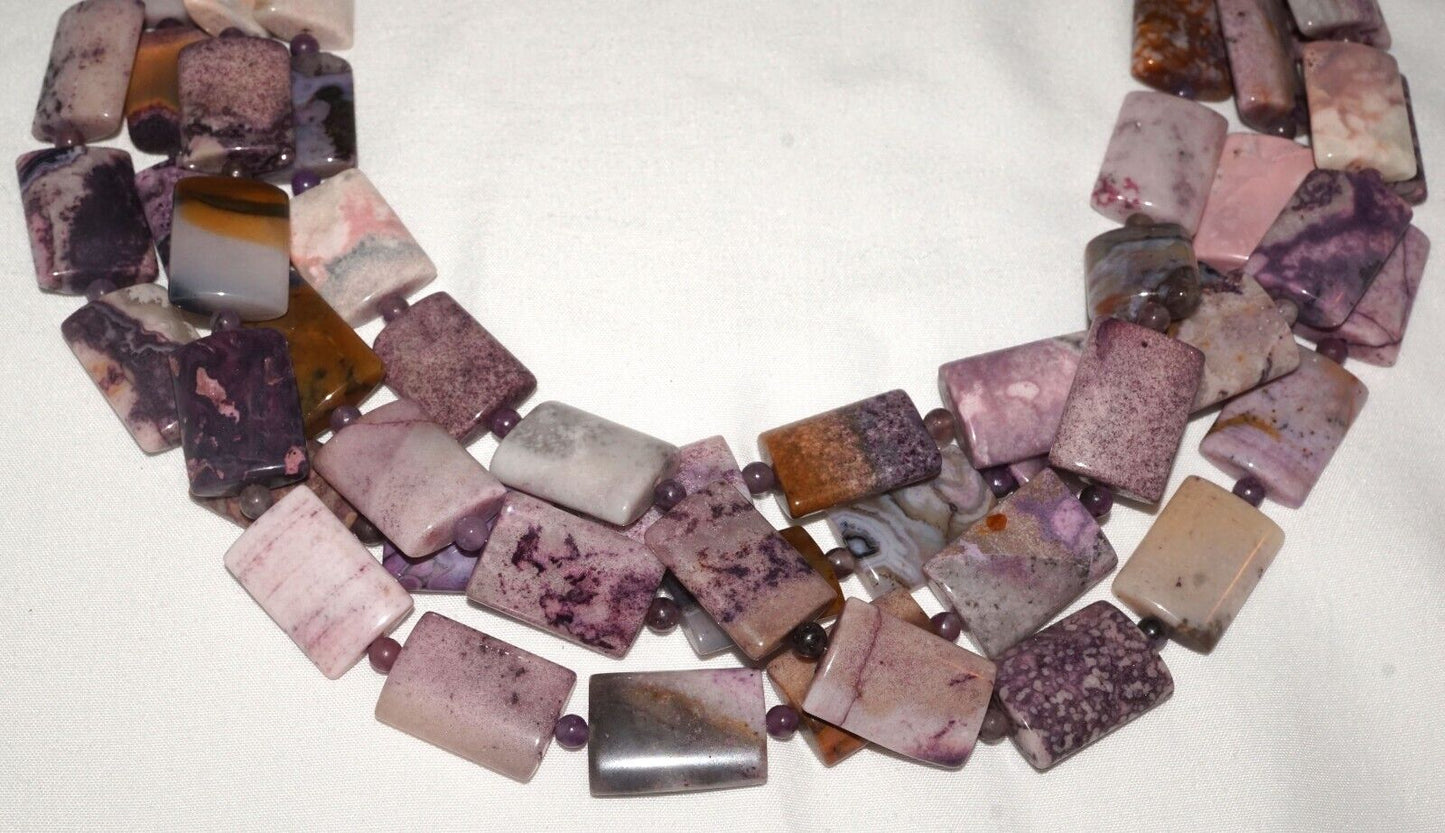 Quadruple Strand Chunky Purple Jasper Necklace w Hoop & Bar Clasp (MaM)14