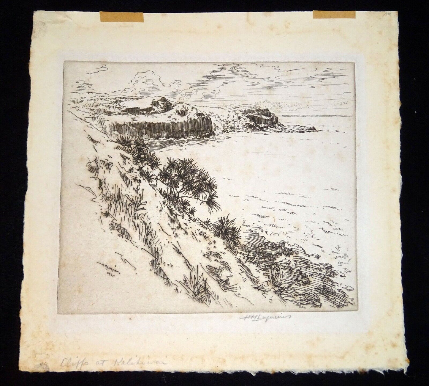 1920 Hawaii Etching Print "Cliffs at Kalihiwai, Kauai" by Huc M. Luquiens (ThB)