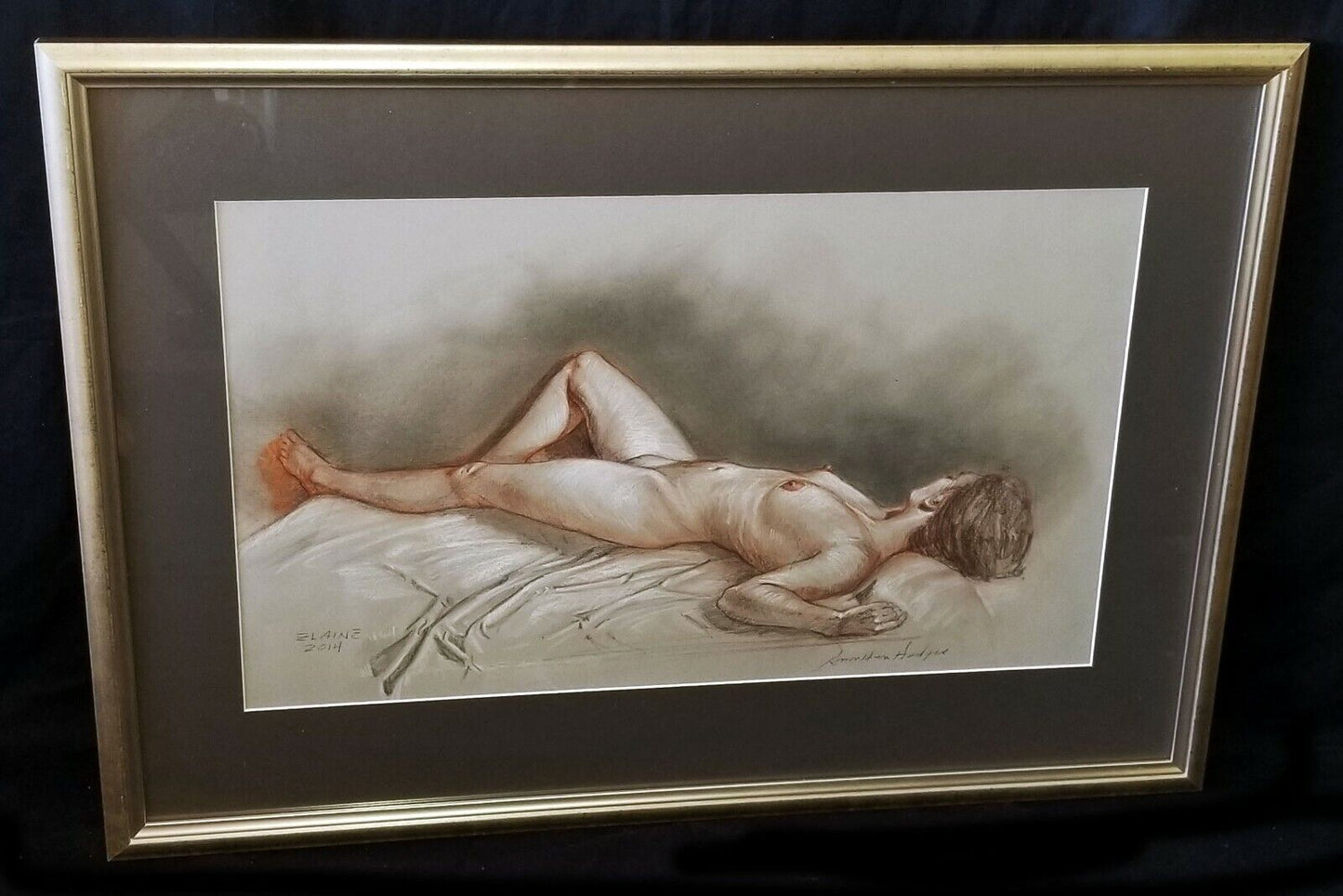 Hawaii Framed Mixed Media Painting Sleeping Nude by Snowden Hodges (Sho)