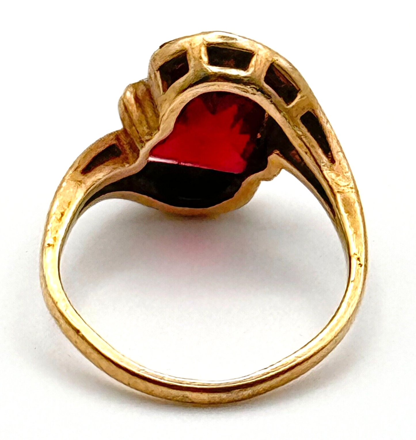 Vintage 10k Yellow Gold Ruby & Diamond Accented Cocktail Ring Sz. 6 1/2 (NeW)