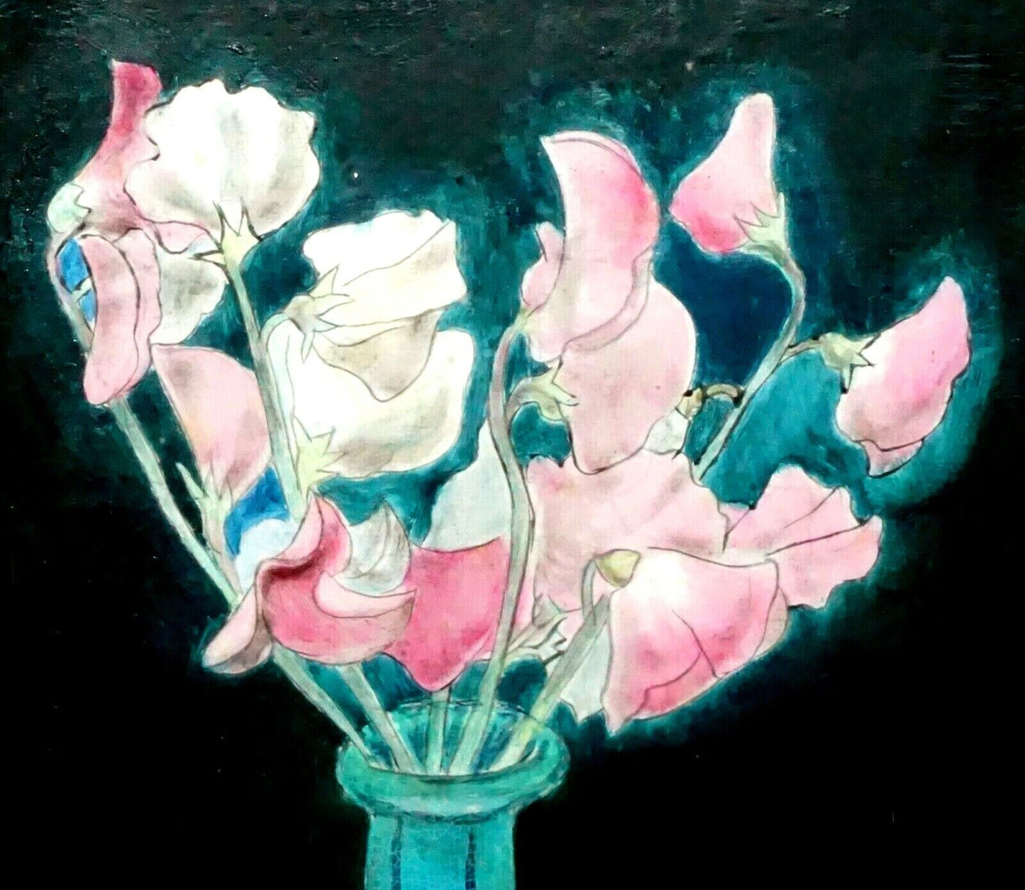 1960s Japanese Framed Painting "Flowers in a Vase" by Rojin Imai (1909-?)(PoD)