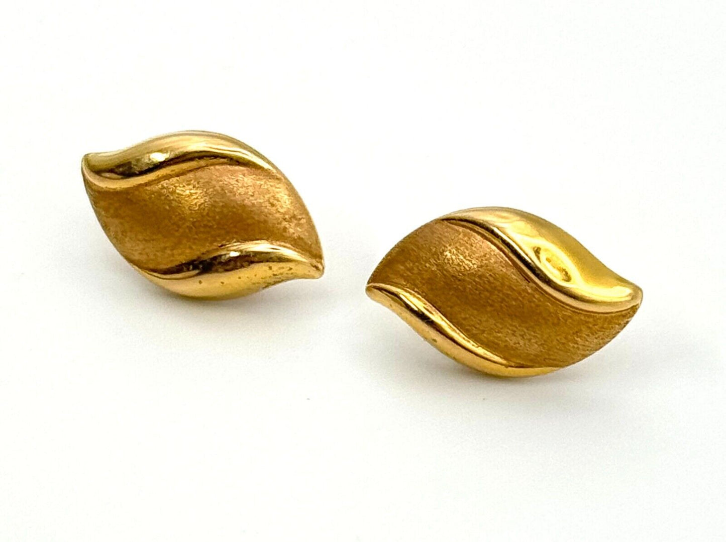 Vintage 14k Yellow Gold Satin & Glossy Freeform Earrings (KnK)