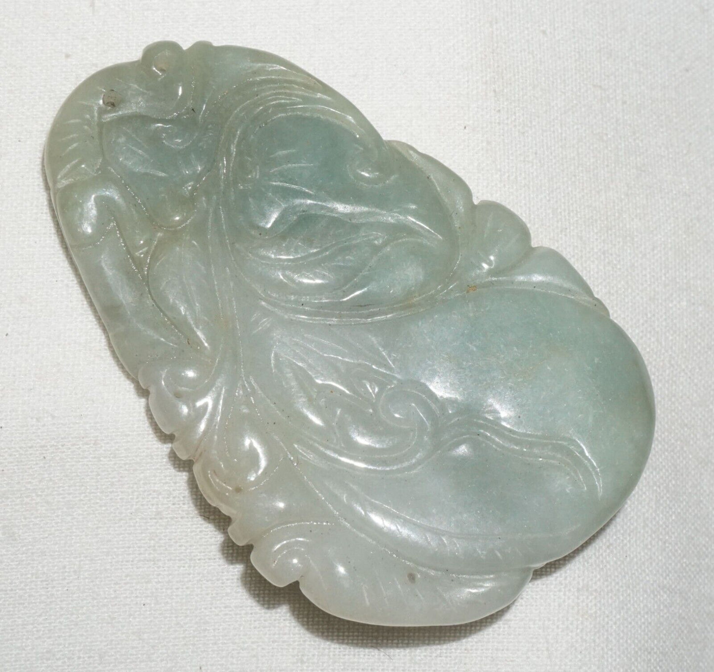 Vintage Chinese Well Carved Jadeite Jade Pendant Peach Feline & Toad Motif (***)