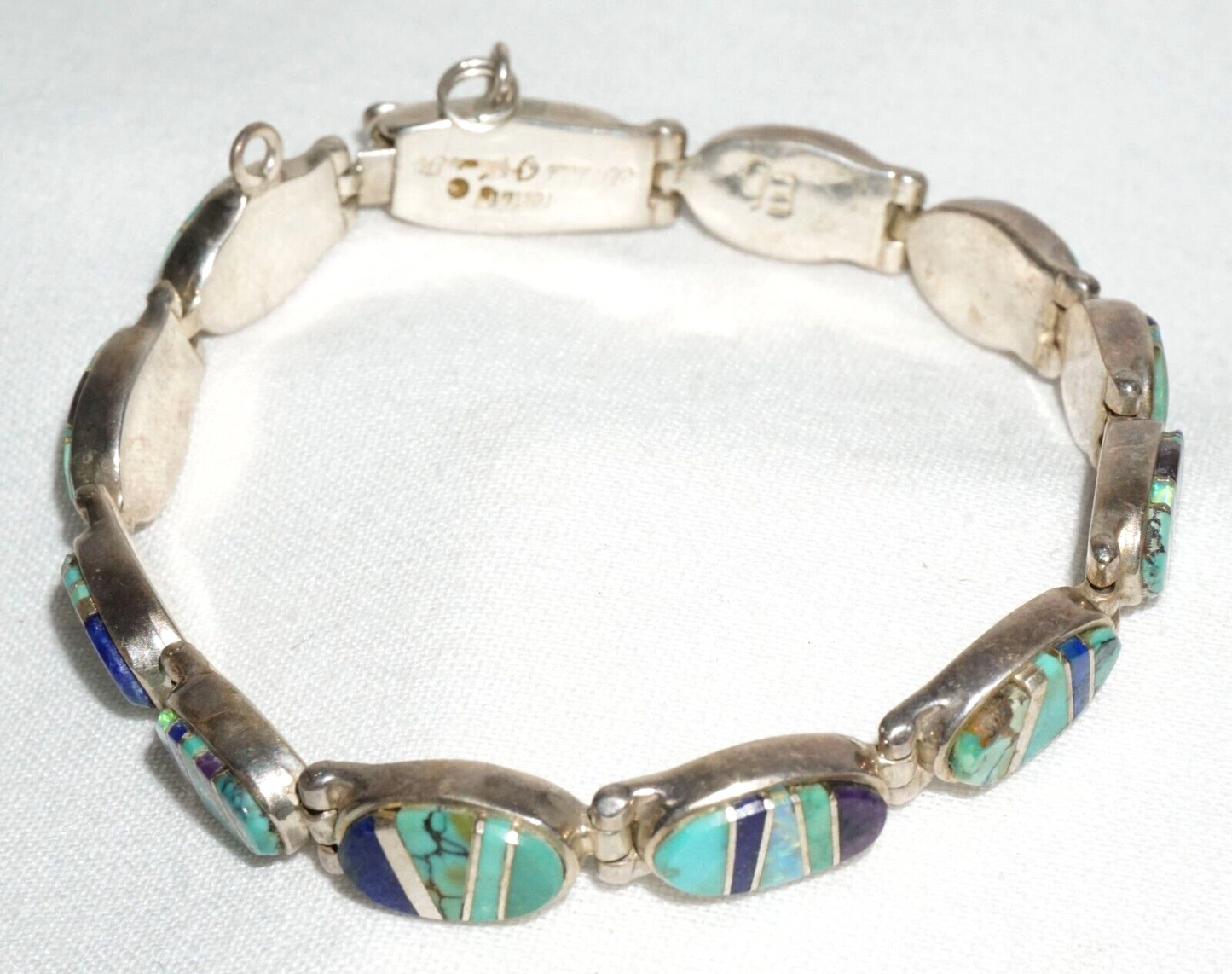 Vtg Navajo Sterling Silver & Gemstone Bracelet Santa Fe Evangeline David (JoD)