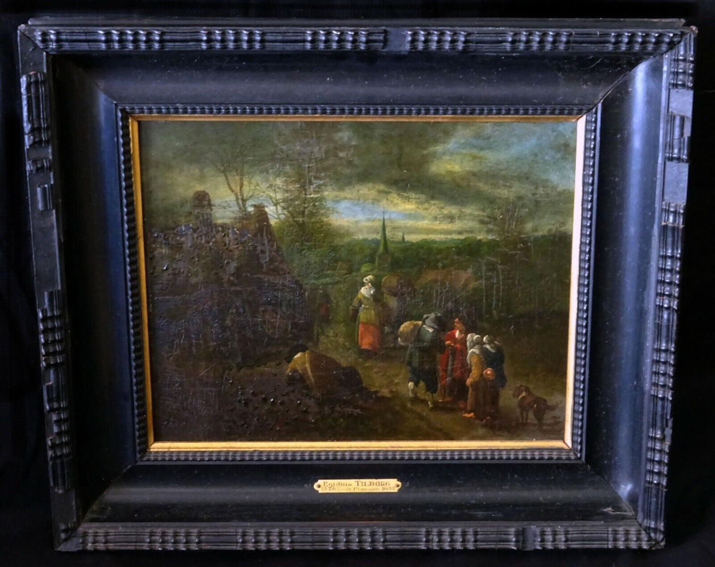 17C Belgian Oil Panel Painting Country Road attributed Gillis van Tilborgh (SnE)