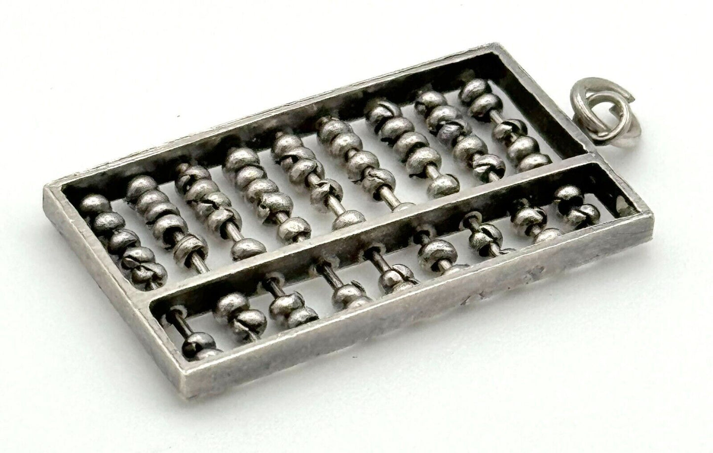 Vintage Silver Tiny Abacus Charm Calculator Pendant (HoJ)