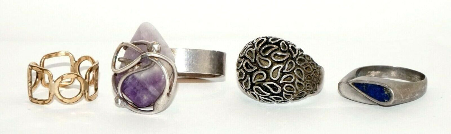 1+3Pc Mid Century Denmark Sterling Silver Ring Sz 6-9 by Wiggers & 3xothers(LeP)