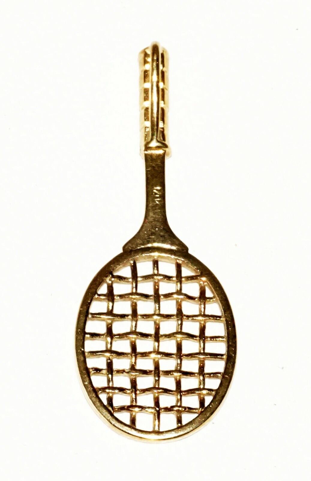 Vintage 14K Yellow Gold Tennis Racket Motif Pendant Charm (TaE)#77